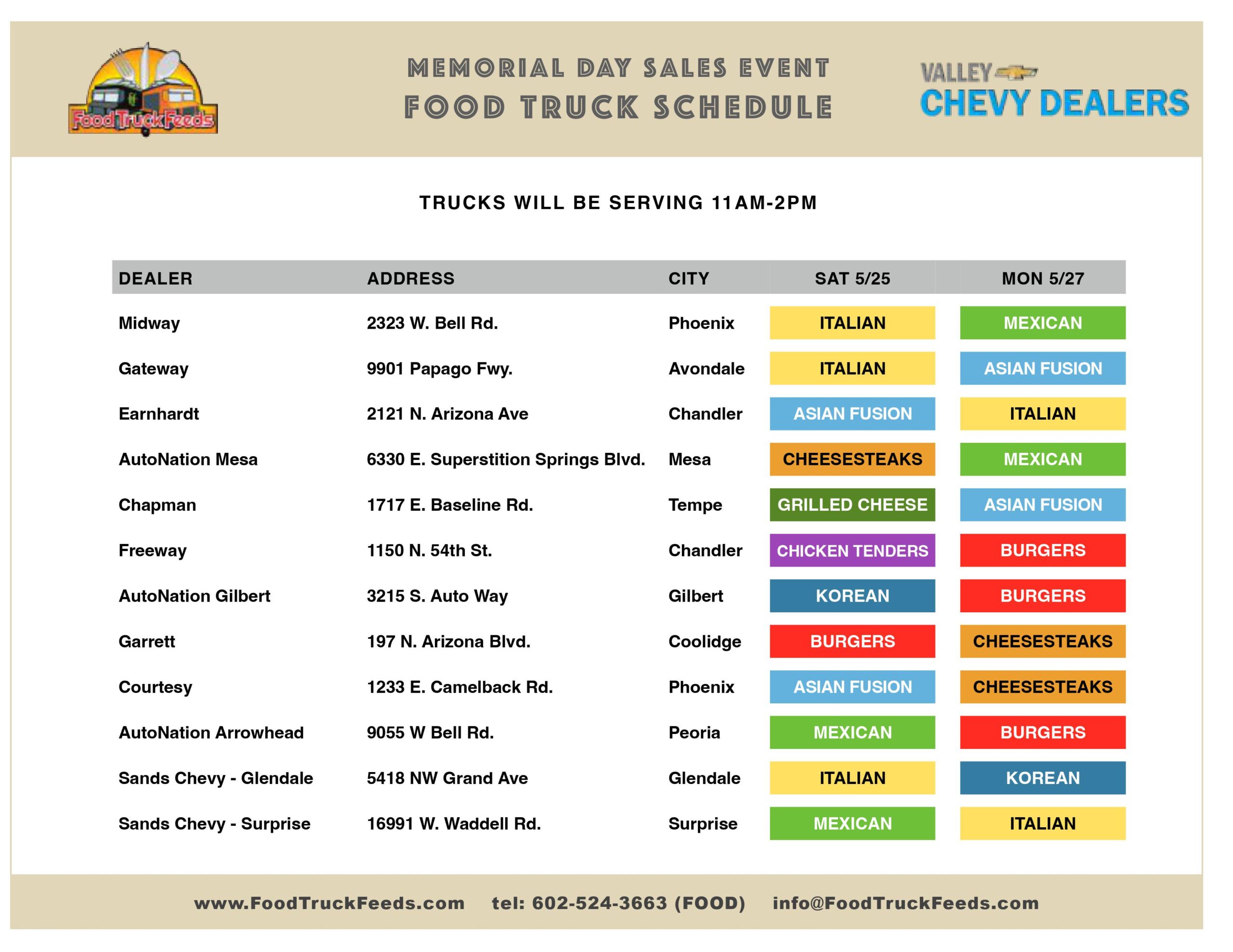 VCD Memorial Day Truck Schedule 2024