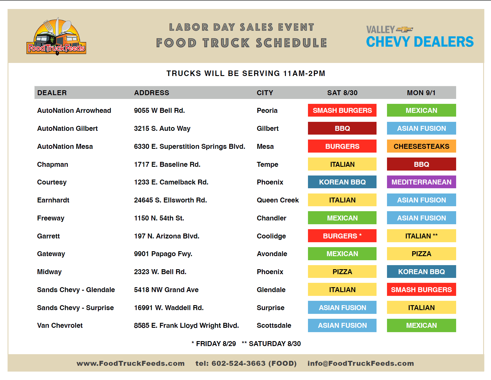 VCD Labor Day Truck Schedule 2024